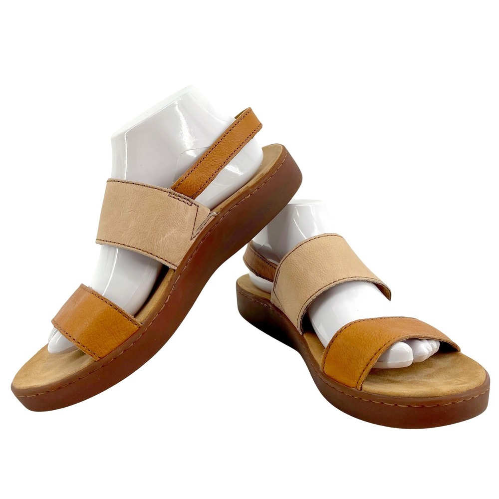Born Sheikn Slingback Sandals Women 10 Brown Tan Combo Leather 2 Strap Platform